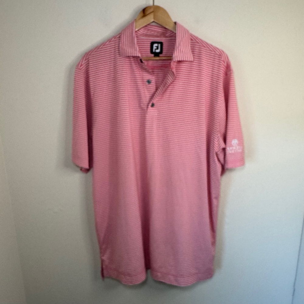 FootJoy Polo Shirt Men's LG Pink White Striped Golf Performance Active